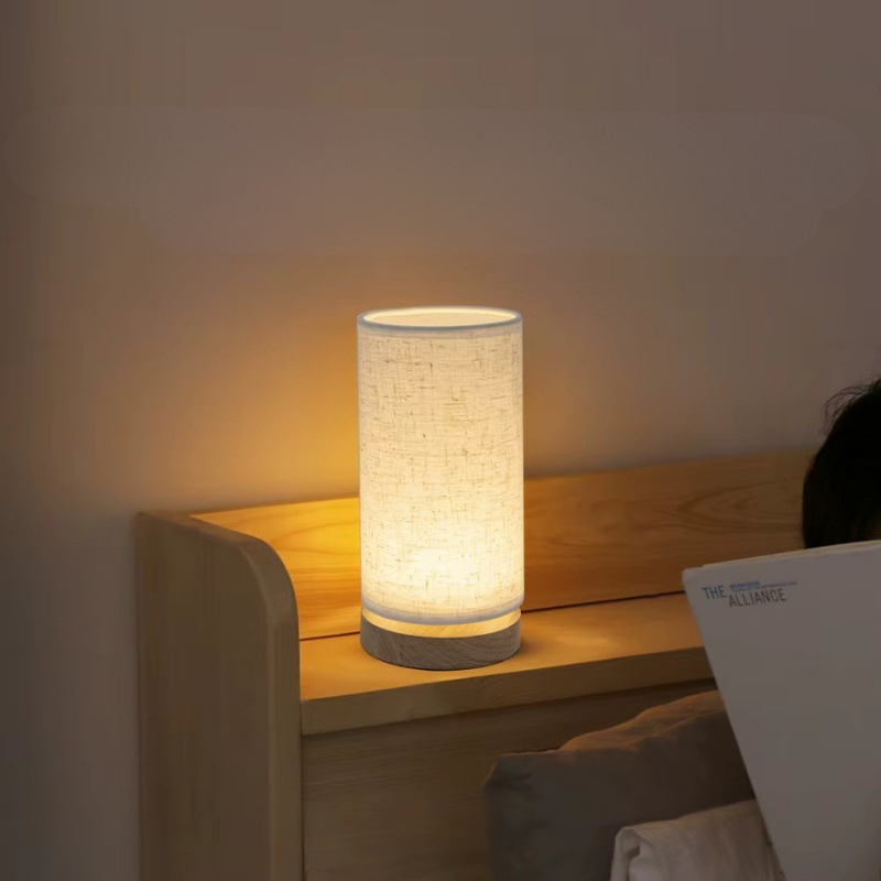 Lampe de Chevet en Bois et Lin – Design Minimaliste, Lumière Chaude Apaisante pour Ambiance Cosy