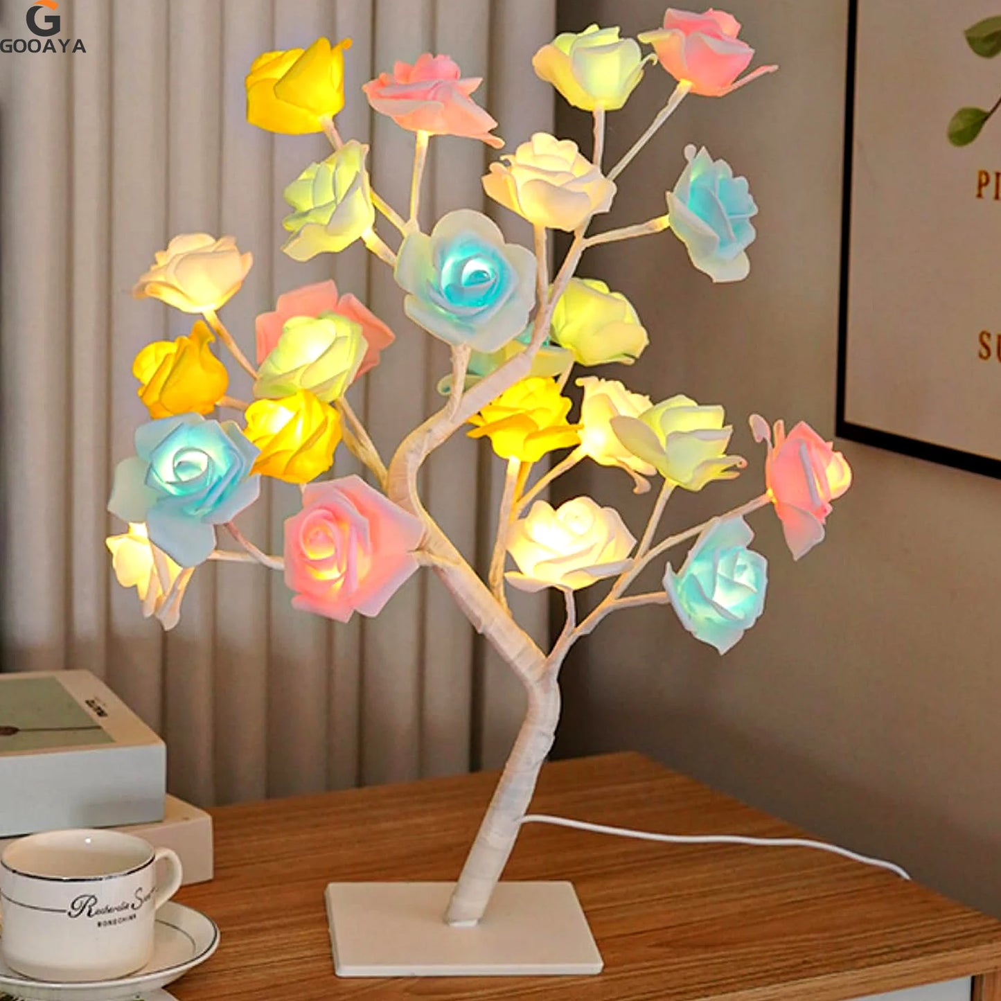 Lampe de Chevet LED Arbre de Roses – Branches Flexibles, Lumière Féérique et Ambiance Magique pour Déco Cosy