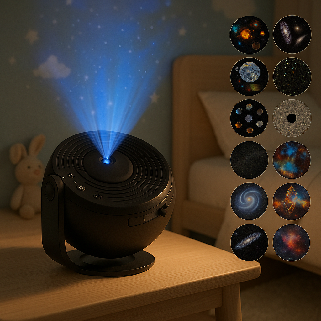 Lampe de Chevet Projecteur Galaxie 360° HD – LED Rotative avec 12 Scénarios Stellaires pour Ambiance Magique et Rêves Étoilés Enfant