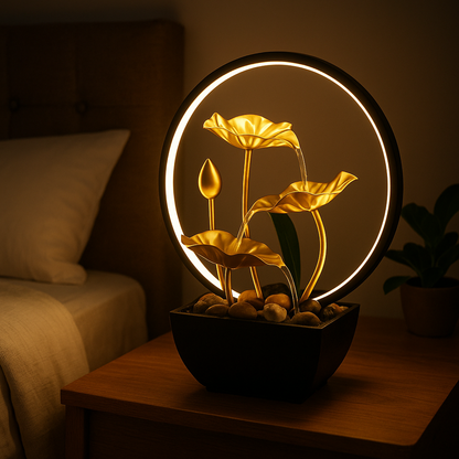 Lampe de Chevet Fontaine LED USB – Cascade Zen avec Rochers Naturels et Anneau Lumineux, Ambiance Relaxante pour Maison ou Bureau