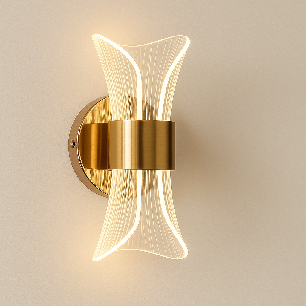 Lampe de Chevet Murale LED Dorée – Acrylique Design Luxe, 12W, 3 Températures de Couleur pour Ambiance Moderne