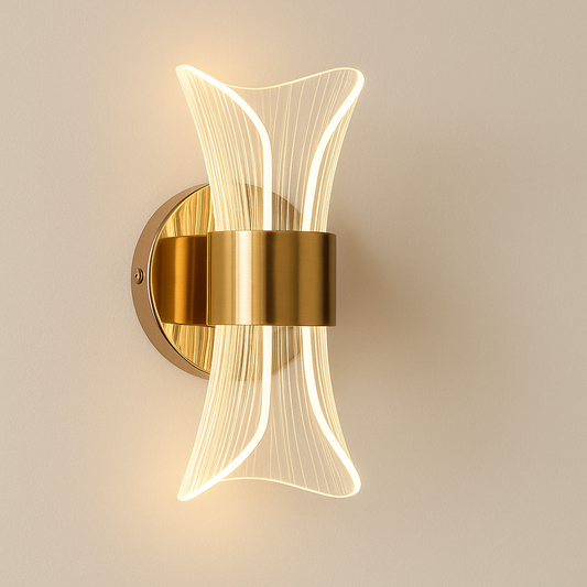 Lampe de Chevet Murale LED Dorée – Acrylique Design Luxe, 12W, 3 Températures de Couleur pour Ambiance Moderne