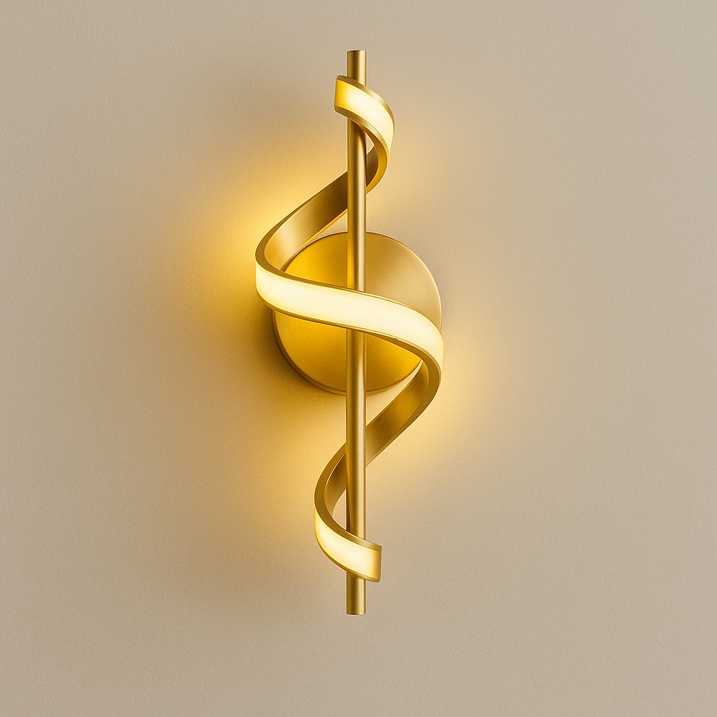 Lampe de Chevet Murale LED Spirale – Design Nordique Minimaliste, Métal Noir ou Doré, Lumière Apaisante Moderne