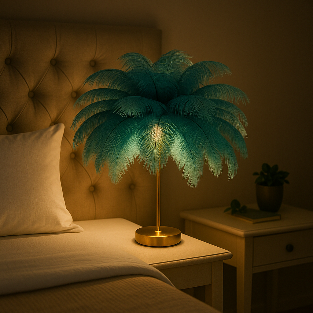 Lampe de Chevet Plumes LED Rechargeable – USB Tactile, Design Luxe en Dorée, Ambiance Romantique Élégante