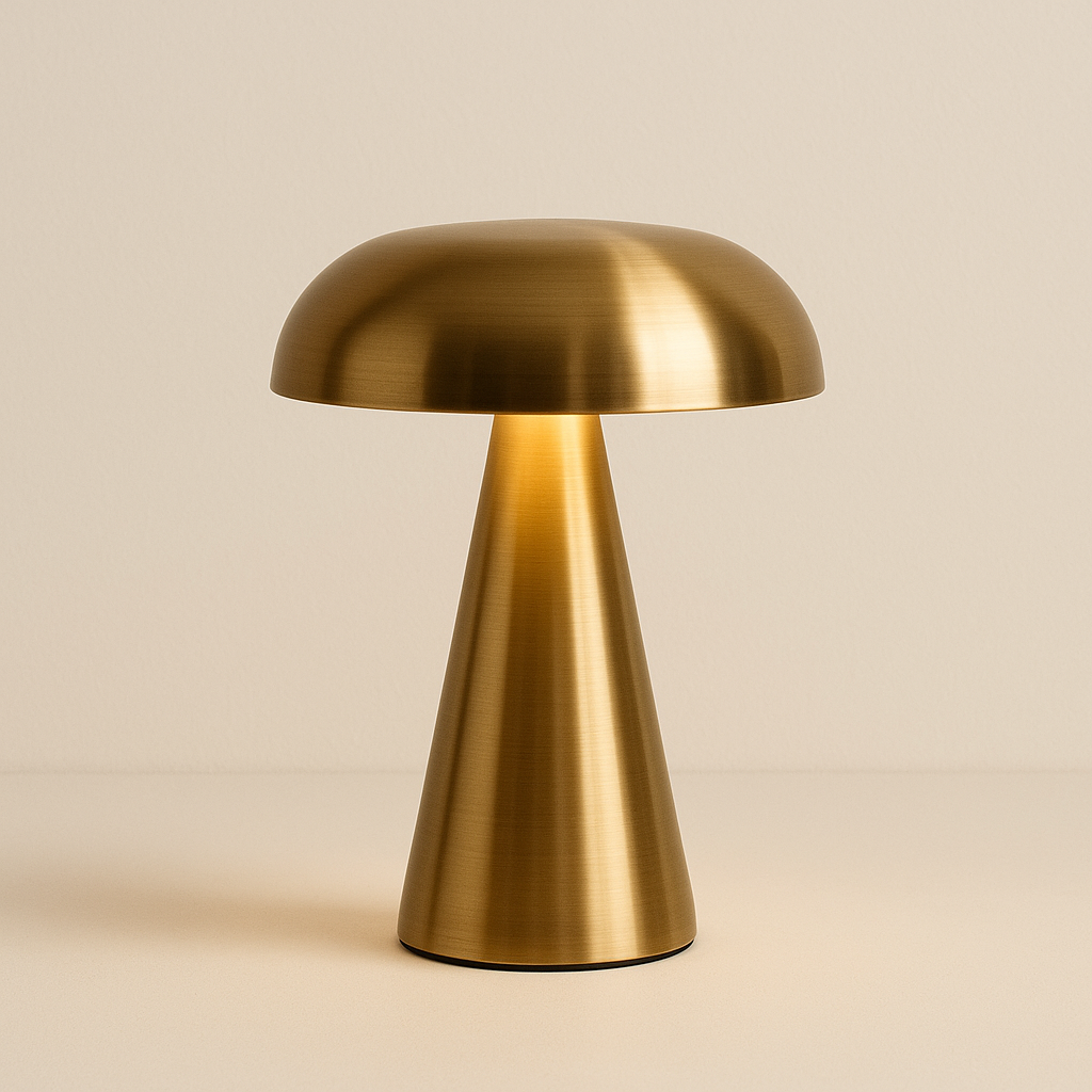 Lampe de Chevet Champignon Rétro — LED Tactile Rechargeable, Métal Doré Élégant & Lumière Réglable