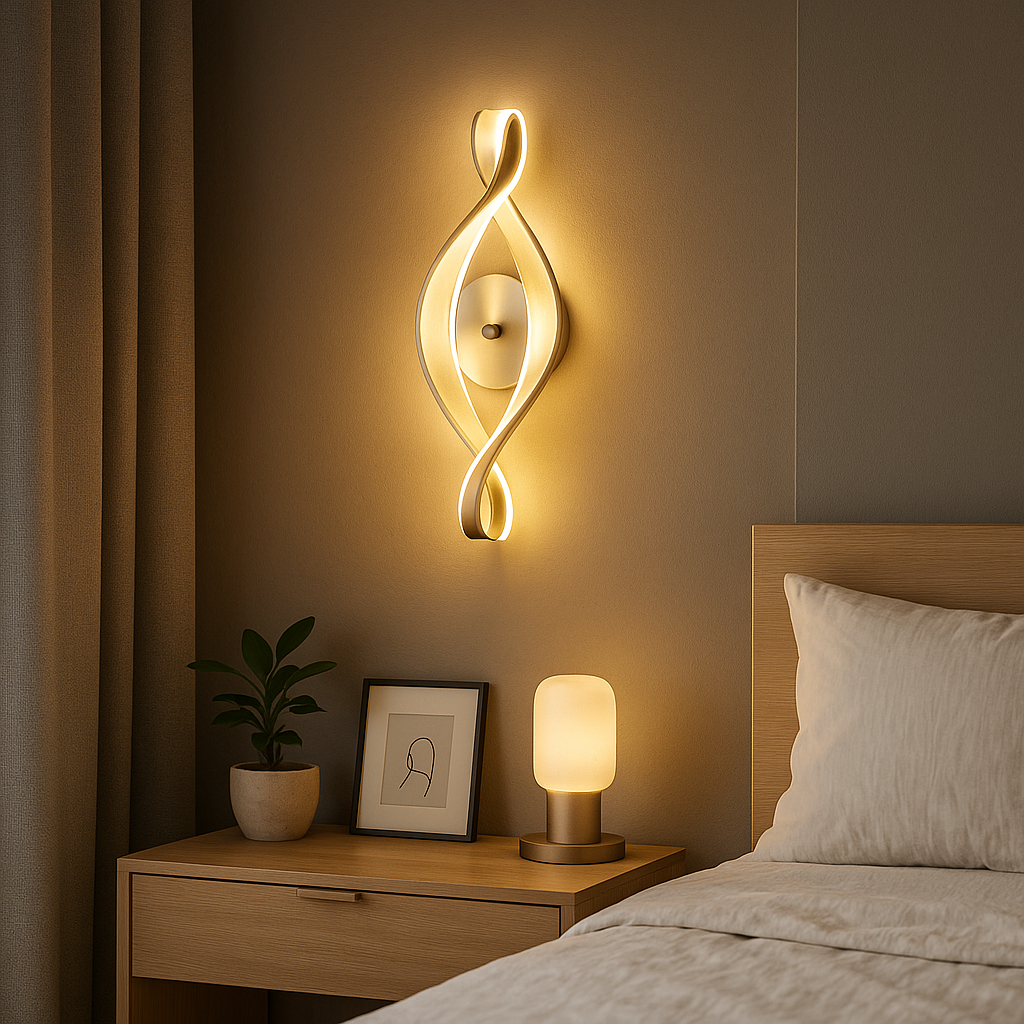 Lampe de Chevet Murale LED Nordique – Design Acrylique Torsadé, 3 Tons de Lumière pour Ambiance Élégante Moderne