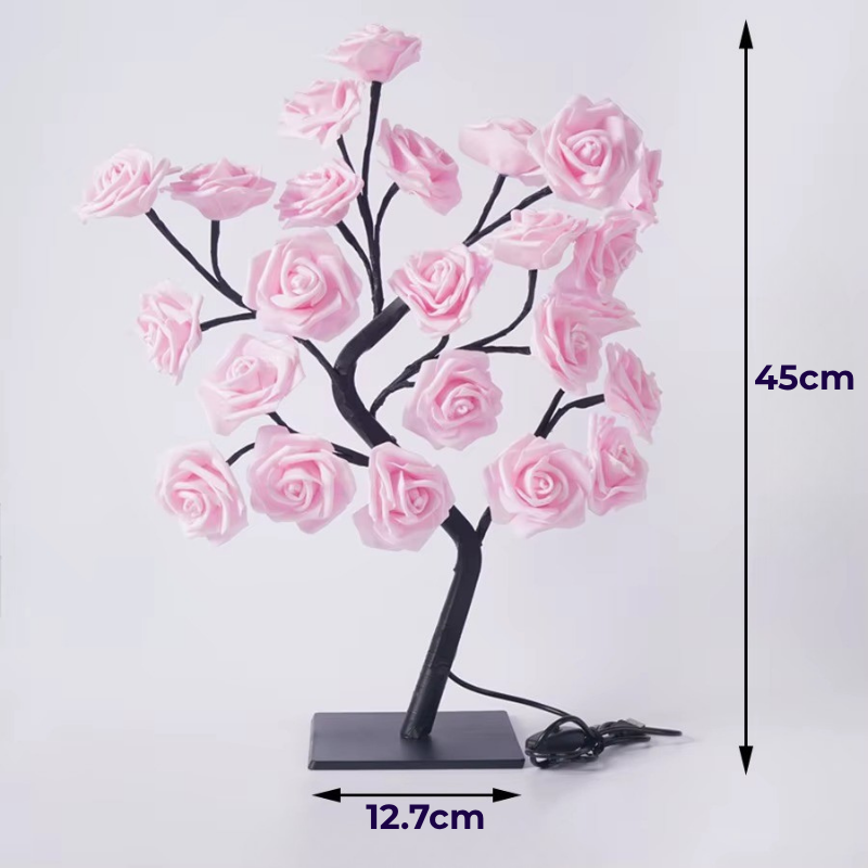 Lampe de Chevet LED Arbre de Roses – 24 Lumières USB, Branches Modulables pour Ambiance Romantique et Déco Élégante