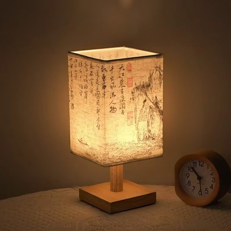 Lampe de Chevet Bois & Lin - Design Chinois Élégant & Lumière Chaude Relaxante