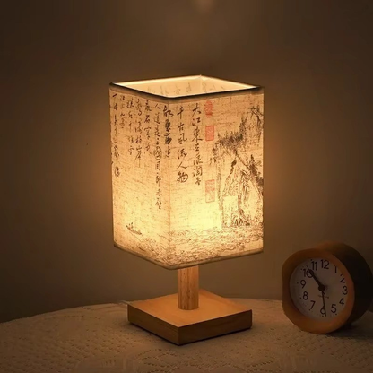 Lampe de Chevet Bois & Lin - Design Chinois Élégant & Lumière Chaude Relaxante