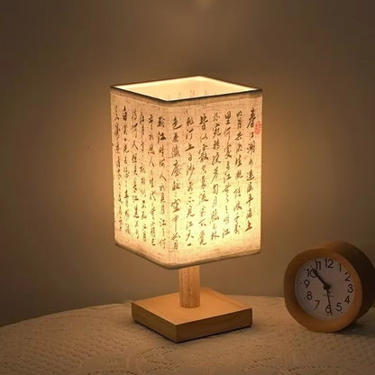 Lampe de Chevet Bois & Lin - Design Chinois Élégant & Lumière Chaude Relaxante