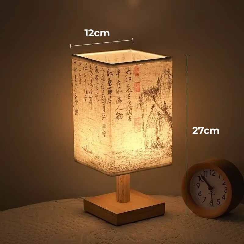 Lampe de Chevet Bois & Lin - Design Chinois Élégant & Lumière Chaude Relaxante