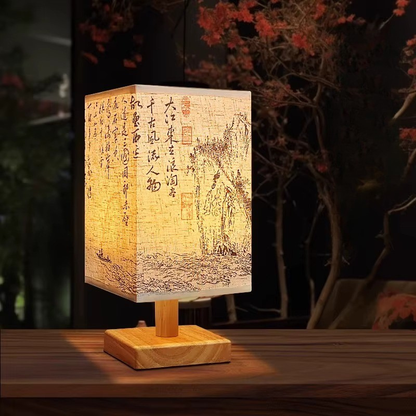 Lampe de Chevet Bois & Lin - Design Chinois Élégant & Lumière Chaude Relaxante
