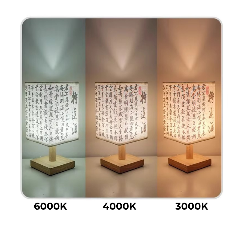 Lampe de Chevet Bois & Lin - Design Chinois Élégant & Lumière Chaude Relaxante