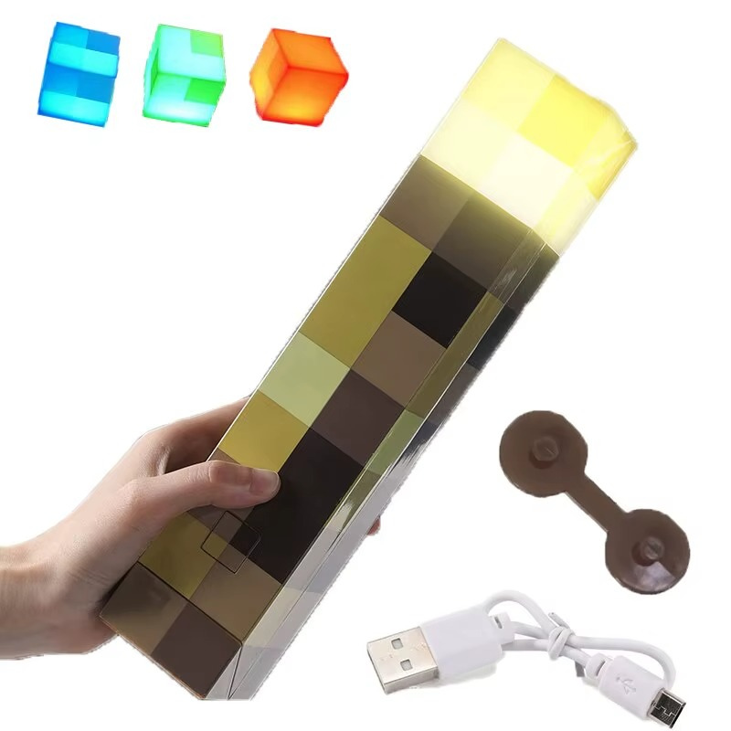 Lampe de Chevet Torche LED Rechargeable Enfant - Design Pixel Fun, USB & Couleurs Changeantes pour Déco Ludique