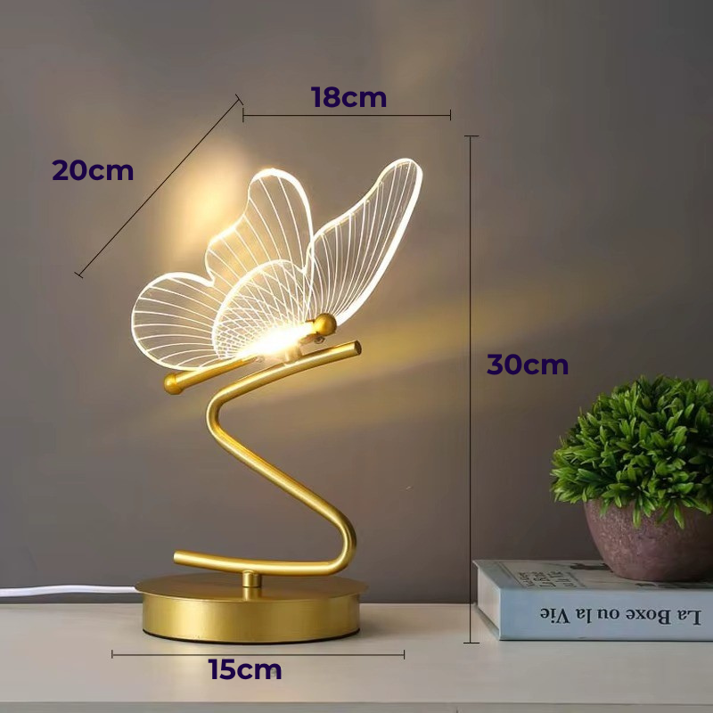 Lampe de Chevet Papillon LED – Design Nordique Doré, 3 Couleurs de Lumière USB, Éclairage Élégant et Apaisant