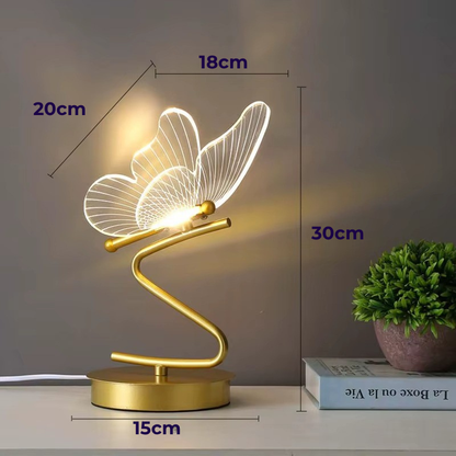 Lampe de Chevet Papillon LED – Design Nordique Doré, 3 Couleurs de Lumière USB, Éclairage Élégant et Apaisant