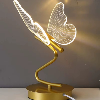 Lampe de Chevet Papillon LED – Design Nordique Doré, 3 Couleurs de Lumière USB, Éclairage Élégant et Apaisant
