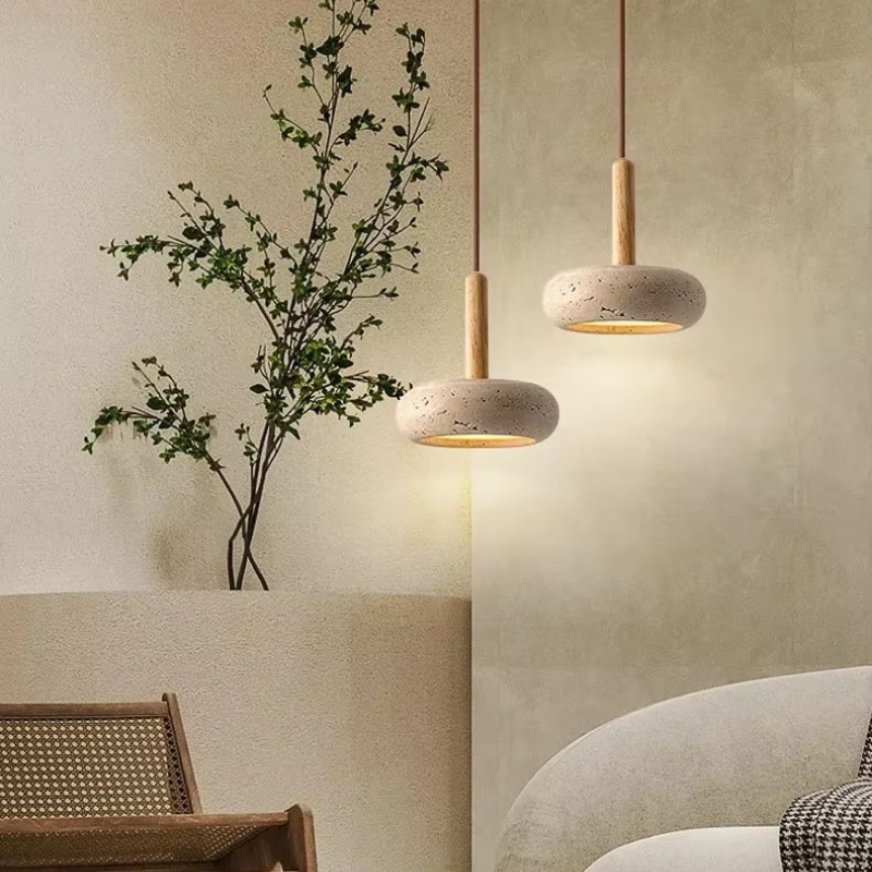 Lampe de Chevet Suspendu Style Wabi-Sabi en Pierre Naturelle – Design Naturel Élégant, Lumière Douce et Moderne