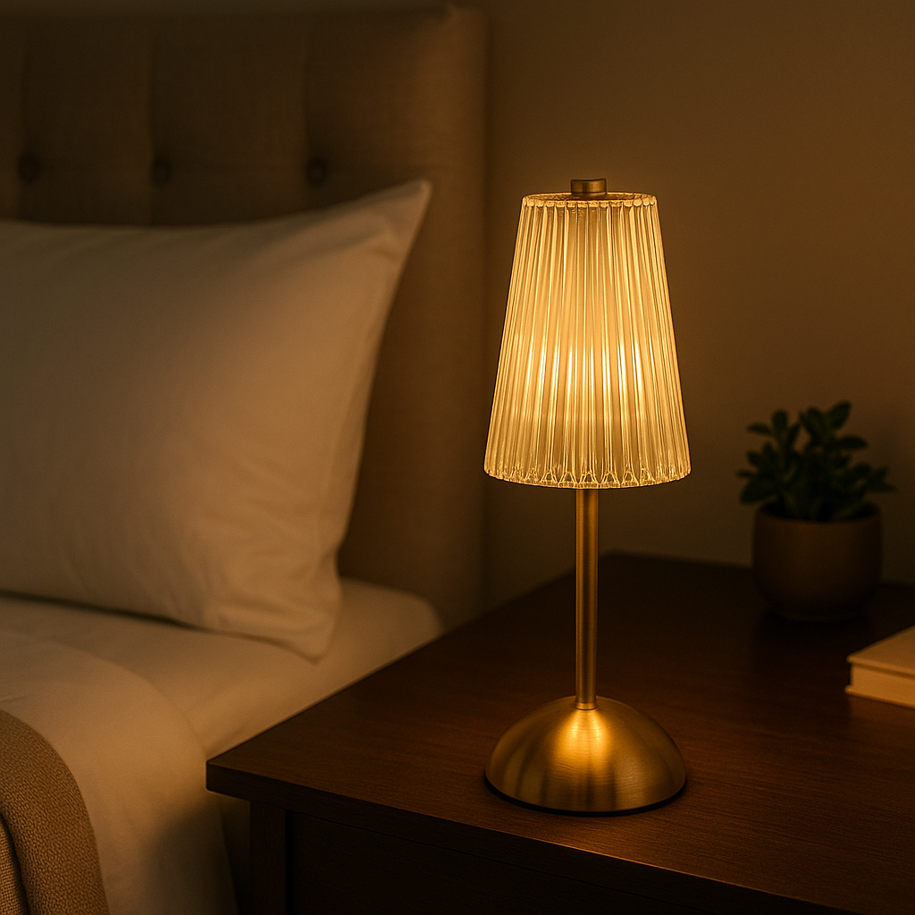 Lampe de Chevet Cristal Doré Rechargeable — Tactile LED Dimmable & Éclairage Chaud Élégant