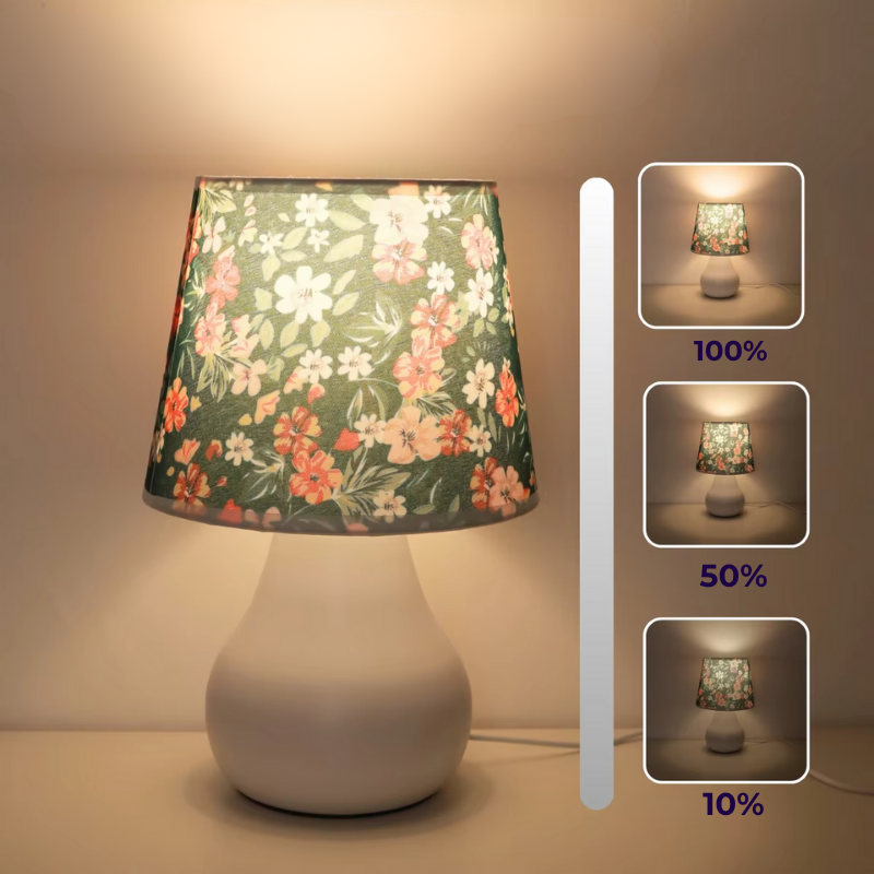 Lampe de Chevet USB Tissu Fleuri – Abat-Jour Design Minimaliste, Lumière Chaude Apaisante pour Chambre ou Salon