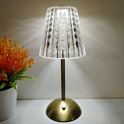 Lampe de Chevet Cristal Doré Rechargeable - Tactile LED Dimmable & Éclairage Chaud Élégant