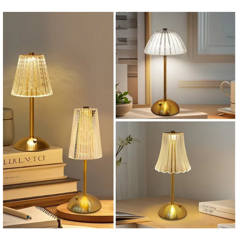 Lampe de Chevet Cristal Doré Rechargeable - Tactile LED Dimmable & Éclairage Chaud Élégant