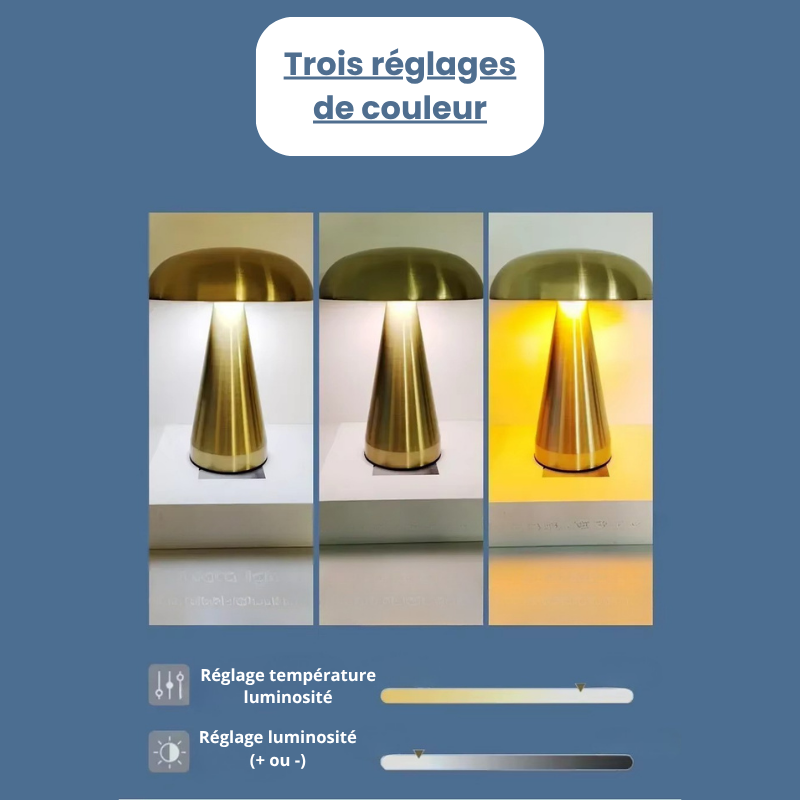 Lampe de Chevet Champignon Rétro Industrielle - LED Tactile Rechargeable, Métal Doré Élégant & Lumière Réglable