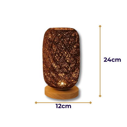 Lampe de Chevet Rotin et Bois – Design Tressé à Main, Lumière LED Chaude, Ambiance Naturelle et Apaisante