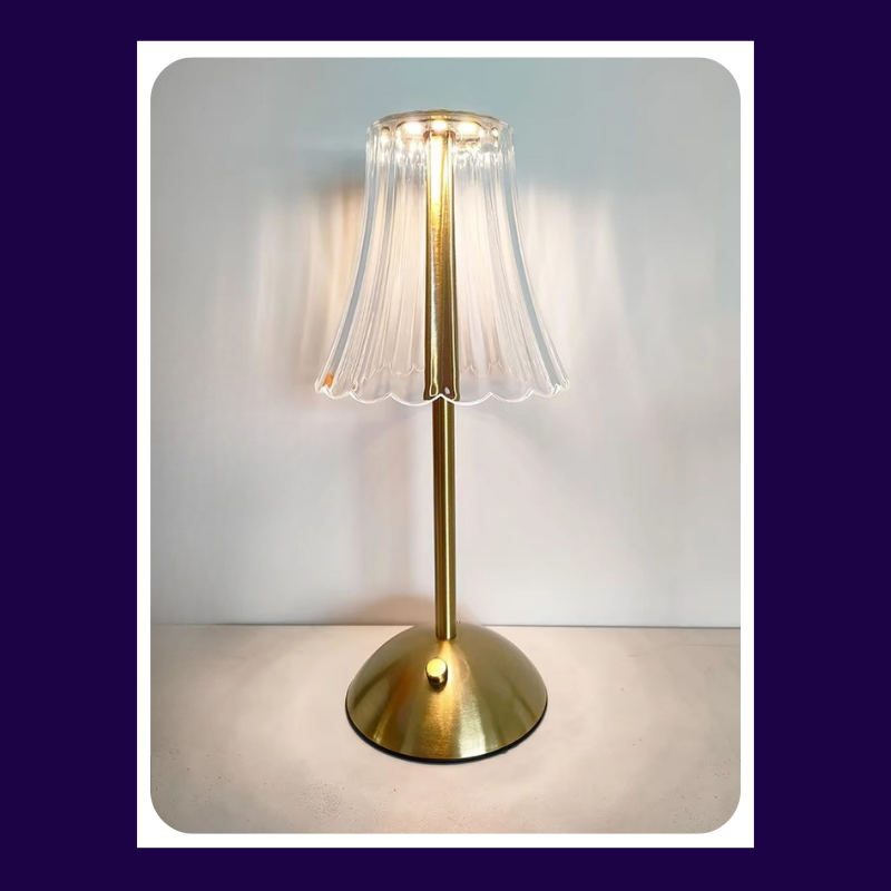 Lampe de Chevet Cristal Doré Rechargeable - Tactile LED Dimmable & Éclairage Chaud Élégant