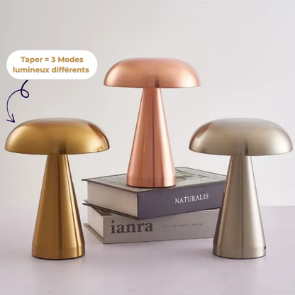 Lampe de Chevet Champignon Rétro Industrielle - LED Tactile Rechargeable, Métal Doré Élégant & Lumière Réglable