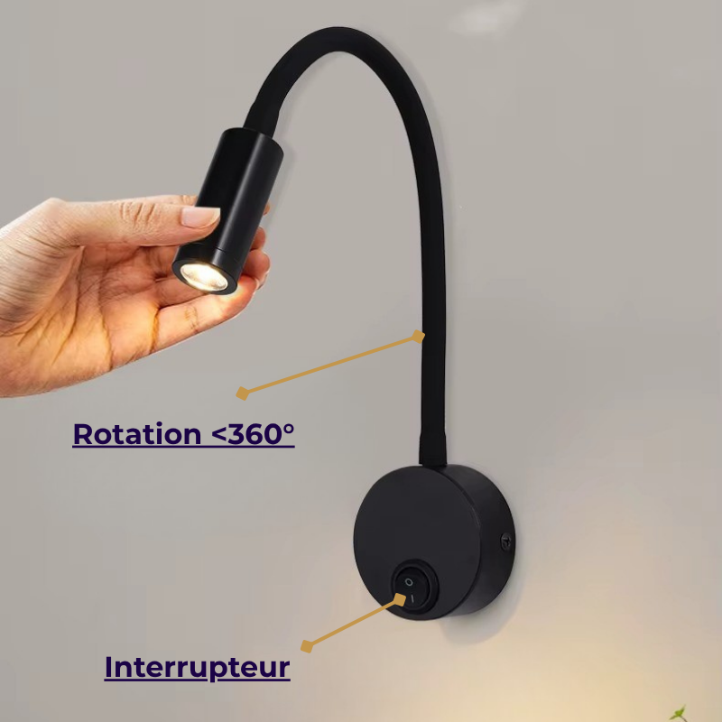 Lampe de Chevet Murale LED Flexible 360° – Col de Cygne Orientable, Parfaite pour Lecture