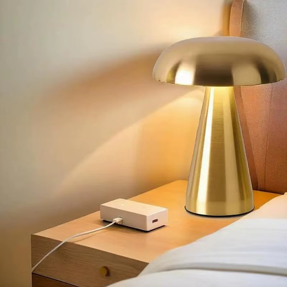 Lampe de Chevet Champignon Rétro Industrielle - LED Tactile Rechargeable, Métal Doré Élégant & Lumière Réglable