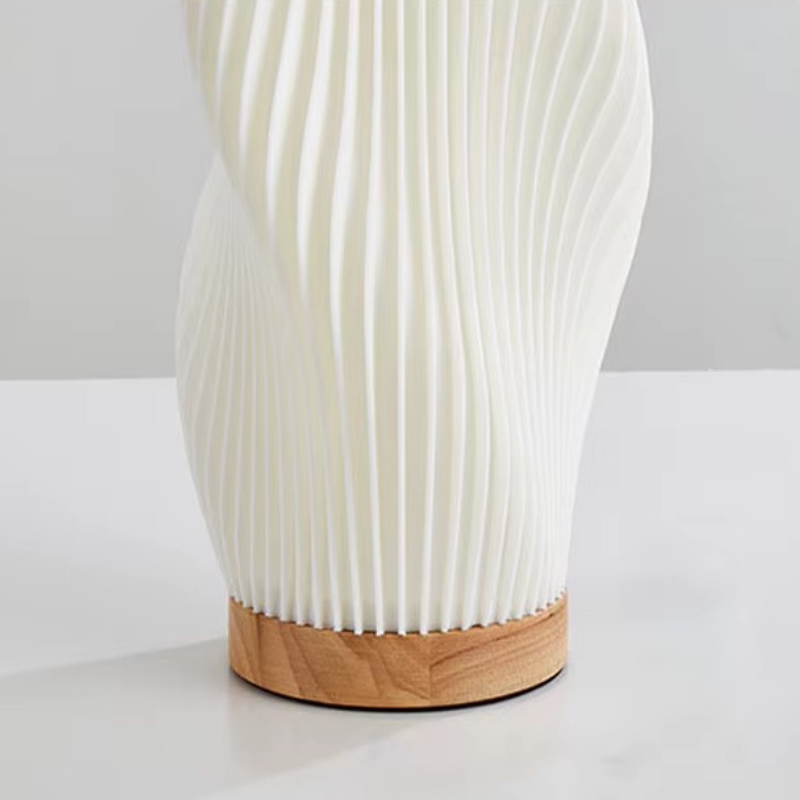 Lampe de Chevet LED Plissée 3D à Intensité Réglable – Design Moderne, Base en Bois et Lumière Douce Apaisante