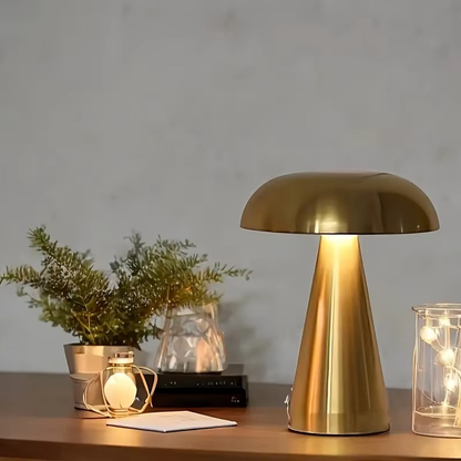 Lampe de Chevet Champignon Rétro Industrielle - LED Tactile Rechargeable, Métal Doré Élégant & Lumière Réglable
