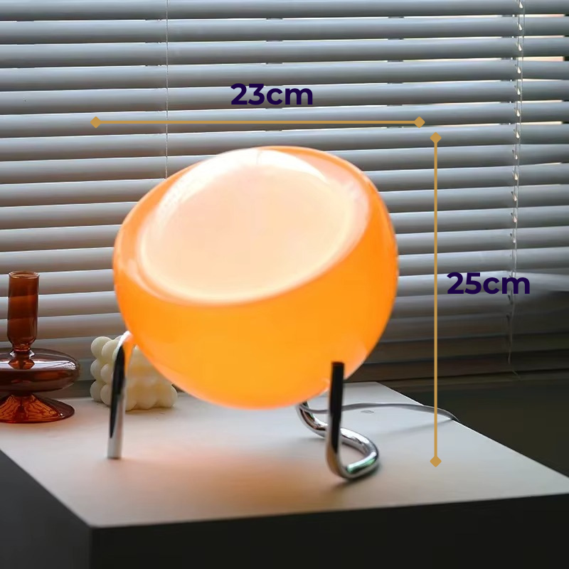 Lampe de Chevet Bauhaus en Verre Soufflé – Design Rétro LED, Lumière Chaude et Pied Métal Élégant