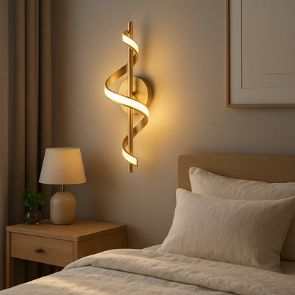 Lampe de Chevet Murale LED Spirale – Design Nordique Minimaliste, Métal Noir ou Doré, Lumière Apaisante Moderne