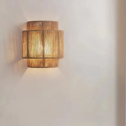 Lampe de Chevet Murale en Chanvre Tressé – Design Bohème Art Déco, Lumière Chaleureuse et Ambiance Apaisante