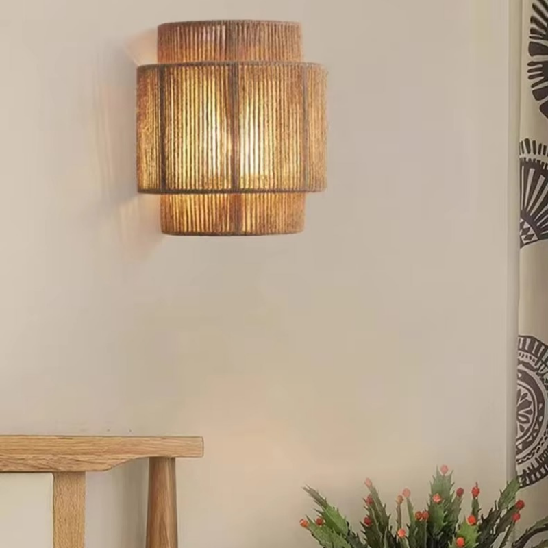 Lampe de Chevet Murale en Chanvre Tressé – Design Bohème Art Déco, Lumière Chaleureuse et Ambiance Apaisante