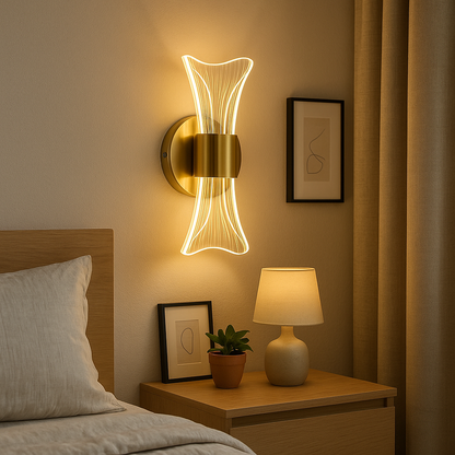 Lampe de Chevet Murale LED Dorée – Acrylique Design Luxe, 12W, 3 Températures de Couleur pour Ambiance Moderne