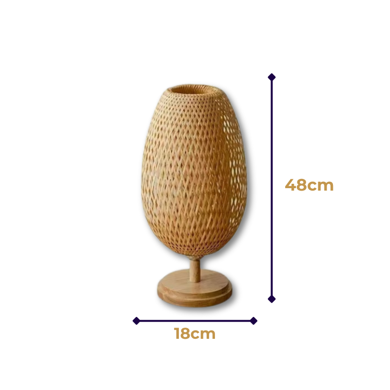 Lampe de Chevet Japonaise en Bois et Bambou Tressé – Design Zen, Lumière Chaleureuse et Ambiance Apaisante
