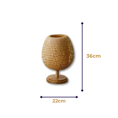 Lampe de Chevet Japonaise en Bois et Bambou Tressé – Design Zen, Lumière Chaleureuse et Ambiance Apaisante