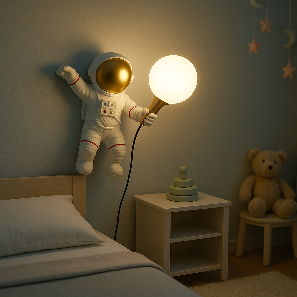 Lampe de Chevet LED Astronaute et Lune – Design Moderne Mural, Lumière Chaude Apaisante pour Ambiance Cosy et Rêves Stellaires Enfant
