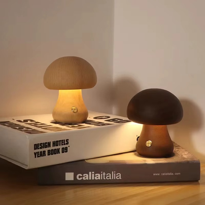 Lampe de Chevet Champignon Bois - LED Tactile 3 Niveaux, Design Minimaliste & Lumière Apaisante