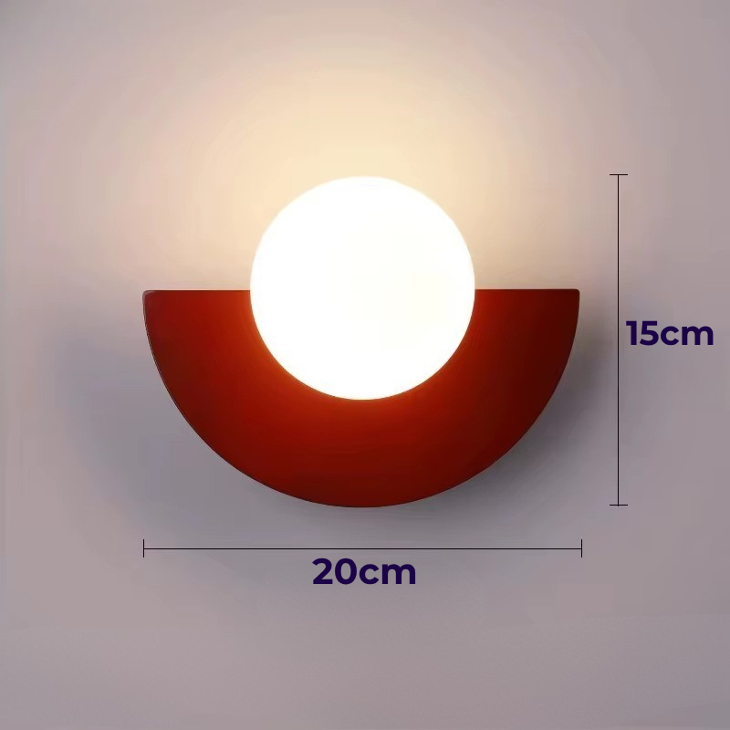 Lampe de Chevet Murale LED Nordique – Demi-Lune Colorée en Métal et Bille Opale, Design Moderne et Ambiance Douce