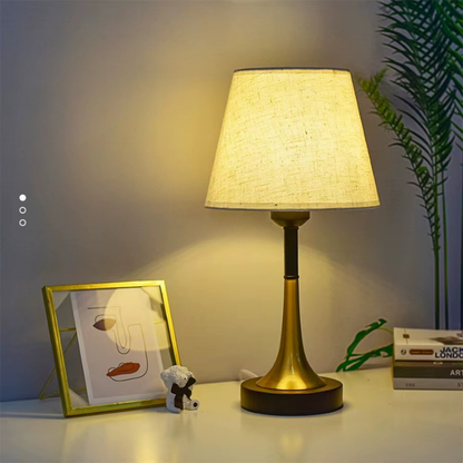 Lampe de Chevet Rétro LED avec Abat-jour en Lin – Lumière Chaude, Dimmable et Élégante pour Ambiance Cosy