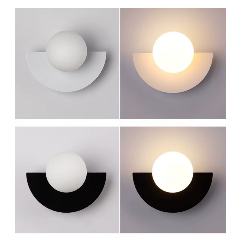 Lampe de Chevet Murale LED Nordique – Demi-Lune Colorée en Métal et Bille Opale, Design Moderne et Ambiance Douce
