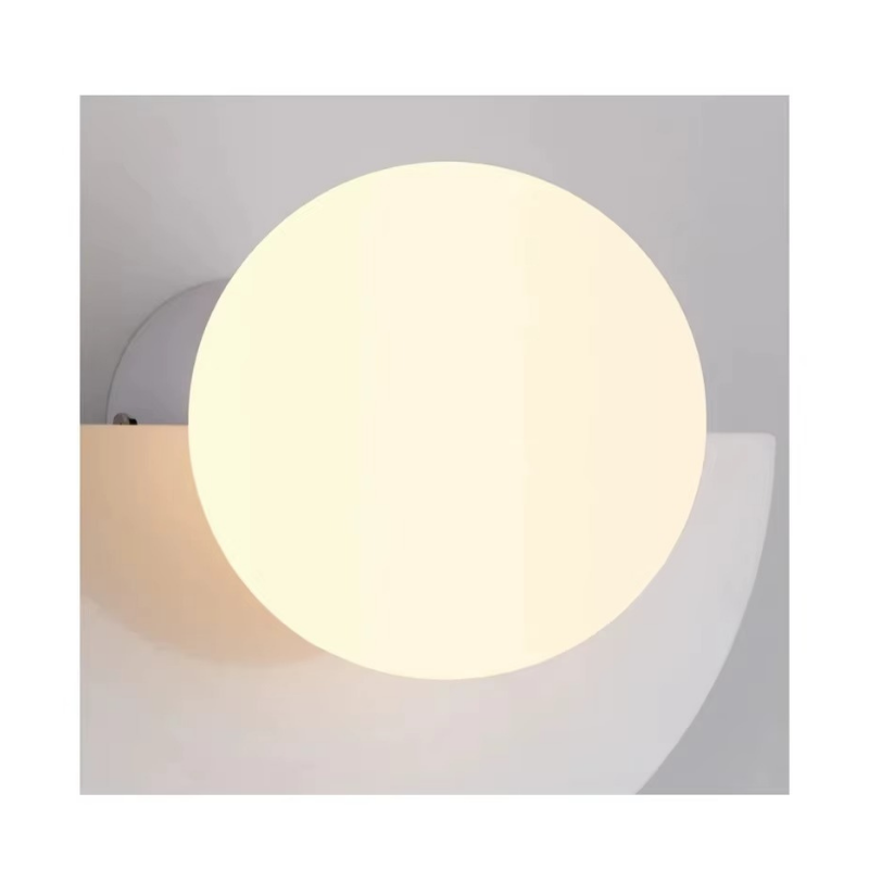 Lampe de Chevet Murale LED Nordique – Demi-Lune Colorée en Métal et Bille Opale, Design Moderne et Ambiance Douce