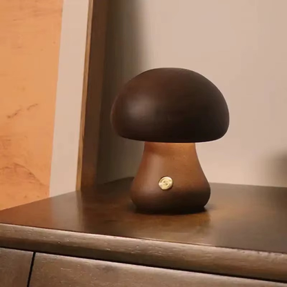 Lampe de Chevet Champignon Bois - LED Tactile 3 Niveaux, Design Minimaliste & Lumière Apaisante
