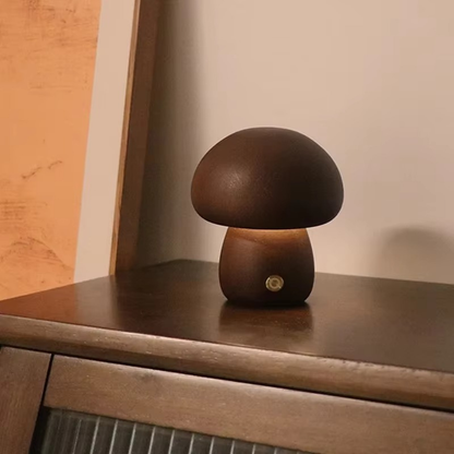 Lampe de Chevet Champignon Bois - LED Tactile 3 Niveaux, Design Minimaliste & Lumière Apaisante