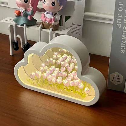 Lampe de Chevet Nuage Tulipes LED – Design Miroir DIY, Lumière Douce et Poétique pour Ambiance Cosy Enfant
